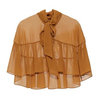 Max Mara Blouses, female, Brown, Size: S Silk Georgette Cape