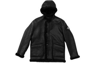 SUPREME x Stone Island Hand-Painted Hooded Shearling Jacket Black SUP-FW20-300