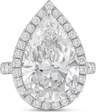 Diana M. Jewels Platinum 15cts pear lab grown diamond halo ring with pave band