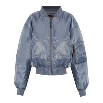 Anine Bing Bomber Jackets, female, Blue, Size: L Cropped Leon Bomber Jacket