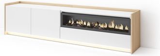 Skraut Home Skraut Home - Mueble Tv, Televisi&oacute;n, Muebles De Sal&oacute;n, Almacenaje, 207x37x50cm, Para Tv Hasta 80, Chimenea El&eacute;ctrica, Led, Estilo Moderno, Blanco Y Ro