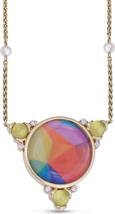 LuvMyJewelry Sprinkle of Color Prehnite Design Diamond Pearl Yellow Gold Plated Silver Necklace