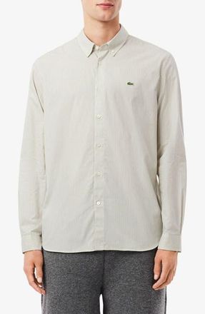 Lacoste Stripe Cotton Button-Down Shirt in Lapland/Sinople at Nordstrom, Size 42