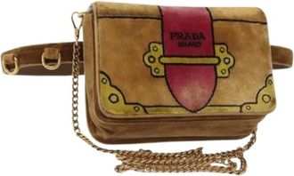 Prada Pre-owned Belt Bags, female, Beige, Size: ONE SIZE Pre-owned Vintage Velor Shoulder Bag