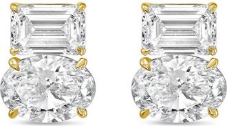 Diana M. Jewels 14kt yellow gold 10.00 cts emerald and oval diamond earrings