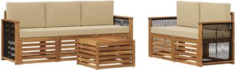 vidaXL Conjunto De Sof&aacute;s De Exterior 6 Uds. Natural Y Beige Vidaxl