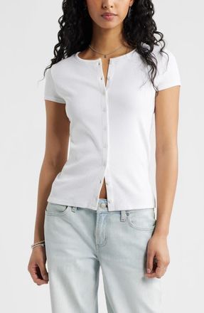 BP. Short Sleeve Rib Knit Cardigan in White at Nordstrom, Size Xx-Small