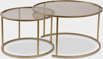 Asir Group LLC Set Tavolini Da Salotto In Vetro Temperato E Metallo Aurum Fum&eacute; 80 - Oro