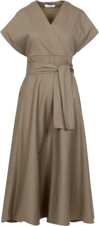 Gran Sasso Groene Katoenen V-Hals Jurk met Lint - Dames - Casual kleedjes - Groen - M - Katoen - Kleedjes