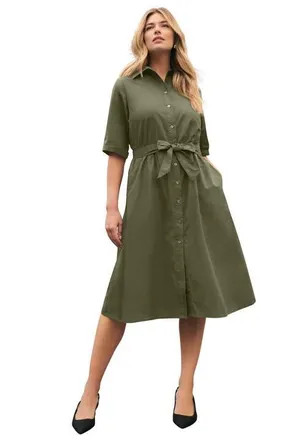 Jessica London Soft Denim Shirtdress in Dark Olive Green at Nordstrom, Size 28