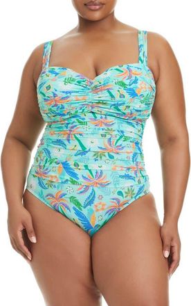 Bleu Rod Beattie Mio Underwire Shirred One-Piece Swimsuit in Turq at Nordstrom, Size 22W