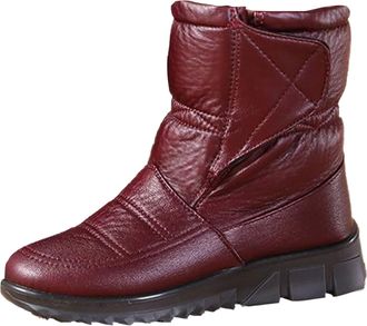 Generic Snow Boots for Women Size 6.5, Winter Casual Mid Calf Booties, Ladies Thickened Warm Fleece Lined Boots, Outdoor Thick-Soled Non Slip Waterproof Walki