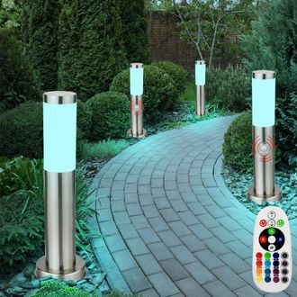 ETC Shop Set Di 4 Lampade Da Terra A Led Rgb Da Esterno Telecomando Dimmerabile Rilevatore Di Movimento In Acciaio Inossidabile Luci Per Sentieri Da Giardino