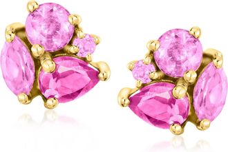 RS Pure by Ross-Simons Tonal Pink Multi-Gemstone Earrings in 14kt Yellow Gold