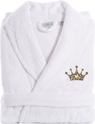 Linum Home Textiles Turkish Cotton Terry Bath Robe Embroidered With Cheetah Crown Design