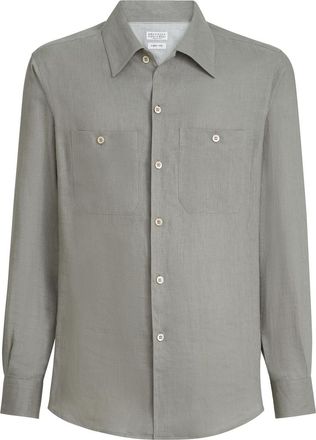 Brunello Cucinelli Shirt with chest pockets in Khaki at Nordstrom, Size Xxx-Large Eu