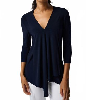 Joseph Ribkoff V-Neck Asymmetric Tunic In Midnight