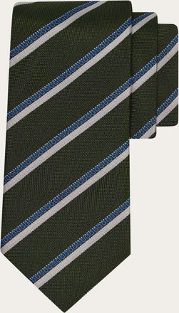 Ferragamo Men Regimental jacquard silk tie Green