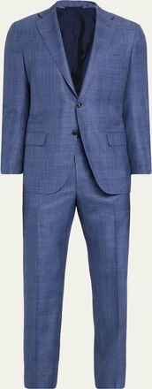 Kiton Mens Virgin Wool and Silk Plaid Two-Piece Suit