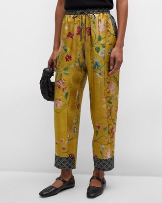 Pierre-Louis Mascia Cropped High-Rise Floral-Print Silk Pants