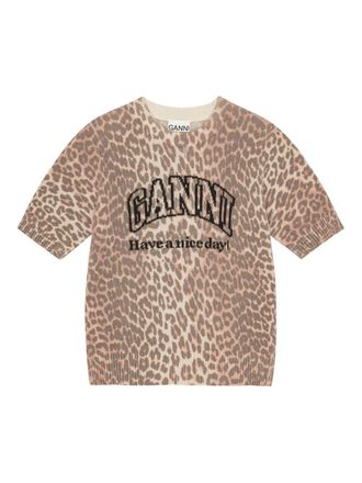 Ganni Womens Logo Wool T-Shirt