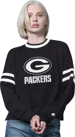 Starter Womens Starter Black Green Bay Packers Rally Drop Shoulder Cropped Sweatshirt at Nordstrom, Size Xx-Large
