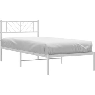 vidaXL Metal Bed Frame without Mattress with Headboard White 90x190cm Vidaxl