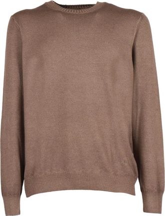 Fay Girocollo Tinto Capo F.12 - Heren - Ronde hals truien - Bruin - M - Wol - Truien & Vesten