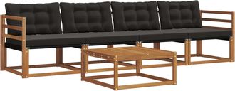 vidaXL Conjunto De Sof&aacute;s De Exterior 5 Uds. Natural Y Negro Vidaxl