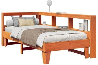 vidaXL Cama Con Estanter&iacute;a Sin Colch&oacute;n Madera Maciza Marr&oacute;n 75x190 Cm Vidaxl