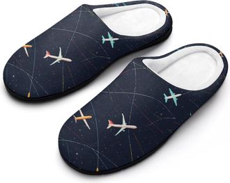 Generic Plane Airplane Jet Mens House Slippers Memory Foam Washable Cotton Slip on Home Shoes