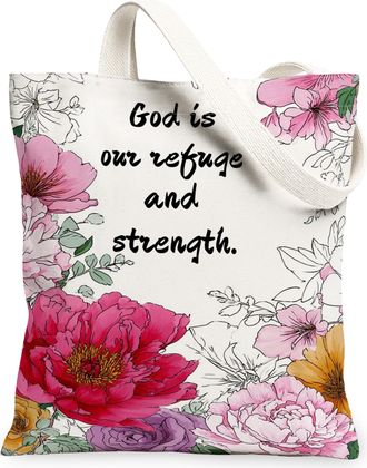 Generic Floral Canvas Tote Bags, Vintage Flower Design Reusable Grocery Bags, Lightweight Washable Shoulder Strap Canvas for Travel, White, 13x15 Inch