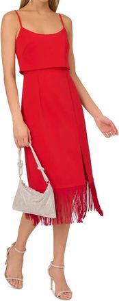 Adrianna Papell Womens Fringed-Hem Midi Sheath Dress In Red