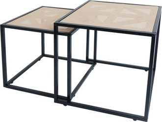 Hhg Hhg - Nunca Usado] Juego De 2 Mesas Auxiliares 696, Mesa De Centro Mesa De Sal&oacute;n Mesa Lounge, Mimbre Aspecto Rat&aacute;n