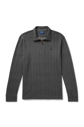 Polo Ralph Lauren Logo-Embroidered Herringbone Cotton Half-Zip Sweatshirt
