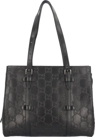 Gucci Black Gg Leather Handbag Tote Bag (Pre-Owned)