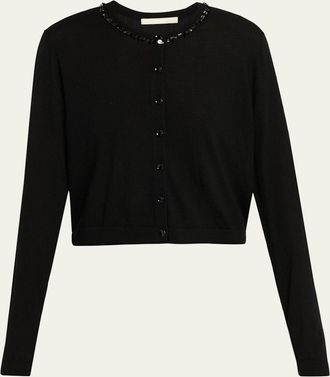 Jason Wu Beaded Satin-Back Wool Cardigan