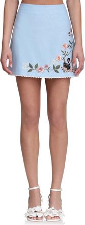 Avec Les Filles Floral Embroidered Miniskirt in Ice Blue at Nordstrom, Size 12