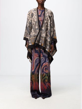 Etro Mantella in misto lana con stampa Paisley e orlo asimmetrico