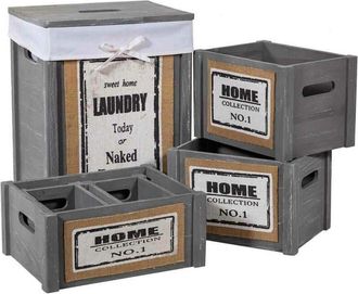 Wanderlust Deco Wanderlust Deco - Set Ropero Y 5 Cestos De Madera Grises