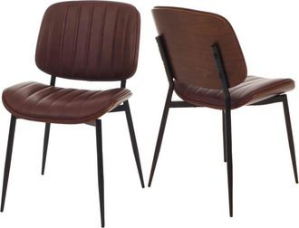 Hhg Hhg - Juego De 2 Sillas De Comedor 182, Silla De Cocina Silla, Madera Curvada Imitaci&oacute;n Cuero Oeko-tex Mvg, Aspecto Nogal, Marr&oacute;n Vintage