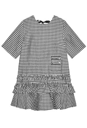 Ganni Womens Crinkled Taffeta Check Open Back Mini Dress In Black And White