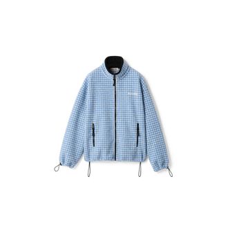 Miu Miu Gingham Check Fleece Jacket, Woman, White/light Blue, Size XS