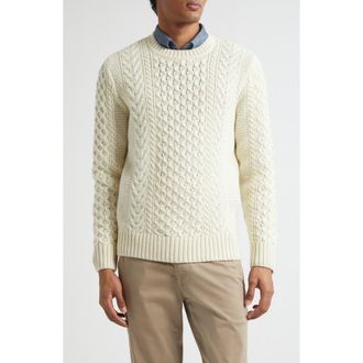 Sunspel Cable Knit Merino Wool Sweater in Ecru at Nordstrom, Size Xx-Large