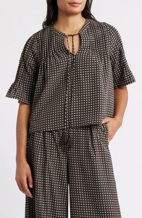 Bobeau Dot Print Boho Top in Dark Brown/Taupe at Nordstrom Rack, Size X-Large