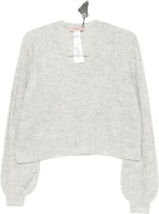 Twin-Set Cropped V-Neck Sweater With Balloon Sleeves And Textured Knit