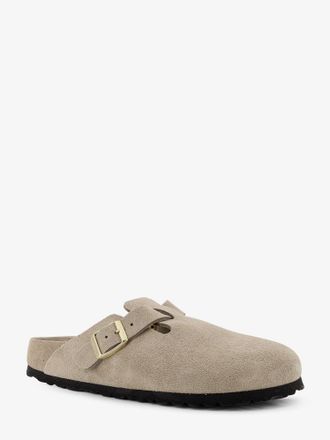 Birkenstock Buckle-Strap Suede Clog Sandals - Beige