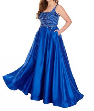 Rachel Allan Criss-Cross Gown In Royal Blue