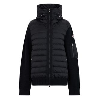 Moncler Jassen, Heren, Zwart, S, Wol, Gewatteerd vest met capuchon