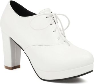 Generic Womens Platform Oxford Pumps Lace Up Round Toe Chunky Block Heel Smooth Upper Dress Shoes Comfortable for Fashion Party,White,6.5 UK